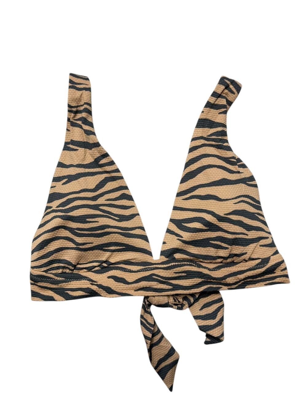 NEW Aerie Bikini Top Women M Brown Black Tiger Animal Print Tie Back